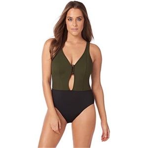 Amoressa size 12 Eclipse Ersa One Black Olive One Piece Swimsuit